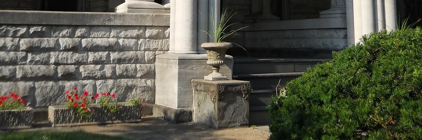 Stone entrance porch of the Philadelphia Ronald McDonald House on Chestnut Street, the first House