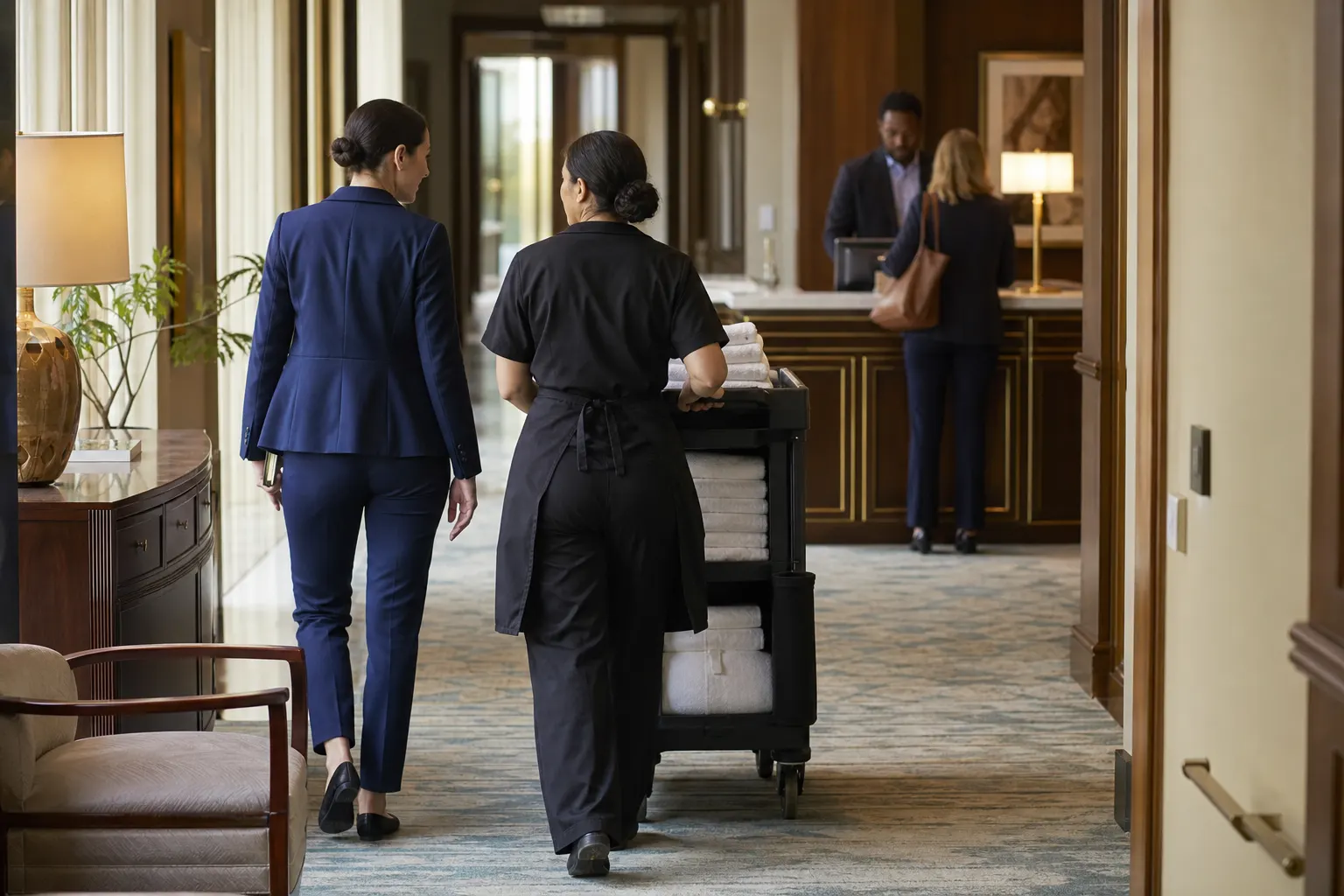 Hospitality team working a Laurel Lodging hotel
